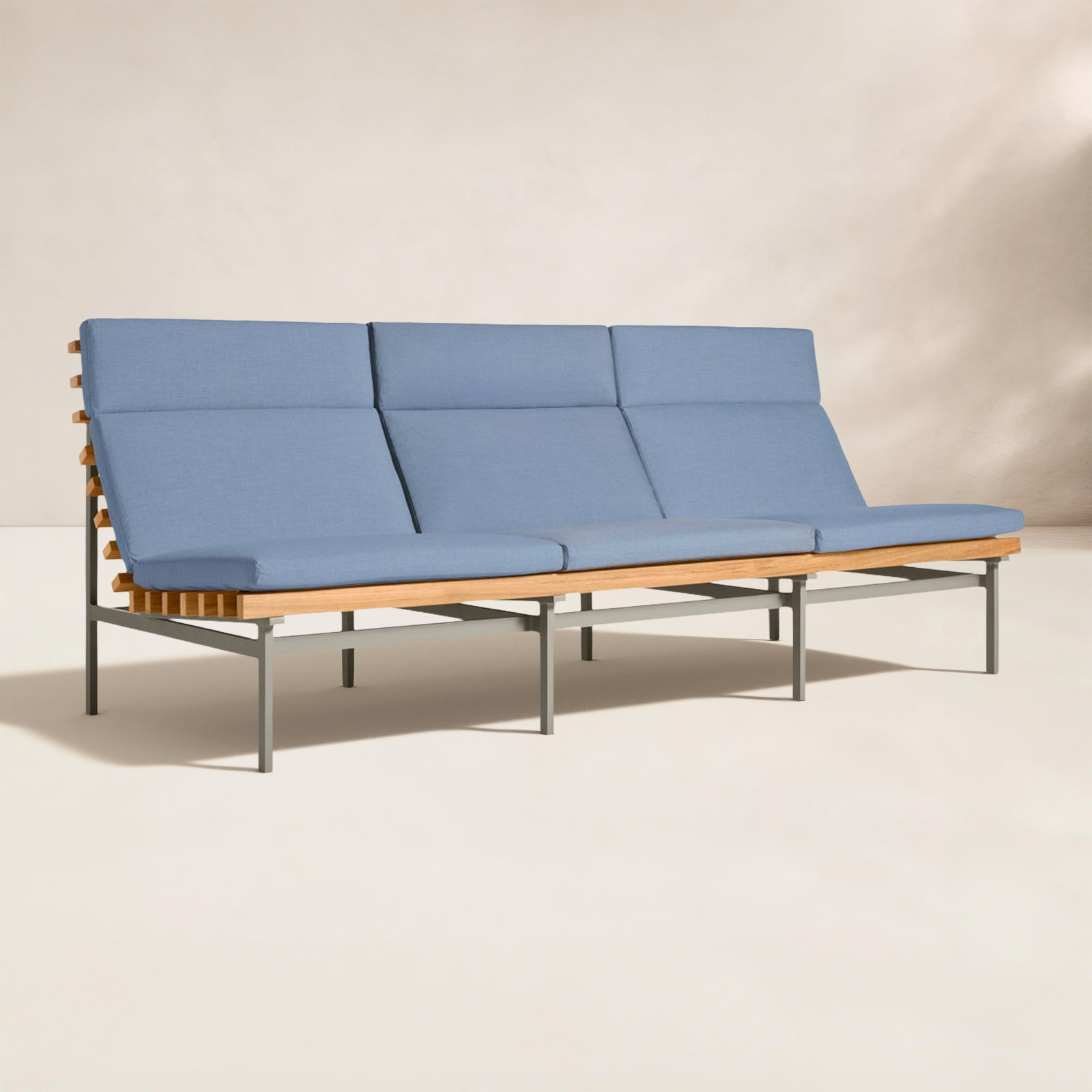 Perch 88" Teak Patio Sofa, Sunbrella Haze, Charcoal