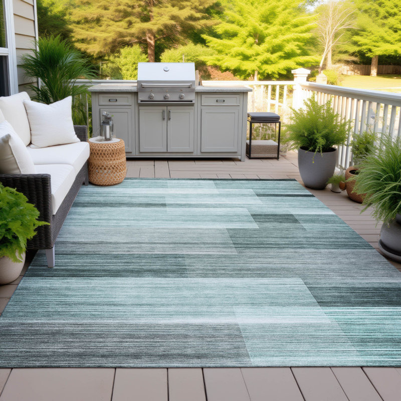 Tapis bleu sarcelle lavable à la machine intérieur / extérieur Xhevrie, Rectangle 2 pi 6 po x 3 pi 10 po