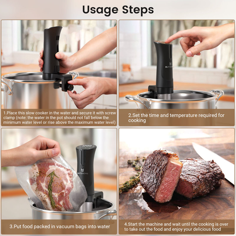 BLITZHOME 1100W Black Stainless Steel Sous Vide Cooker with LED Display