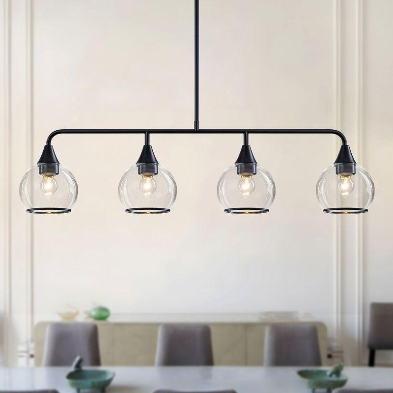 4-light Linear Clear Glass Globe Kitchen Island Pendant, Matte Black