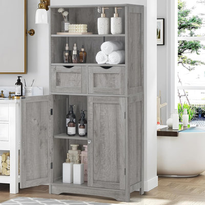 Armoire de rangement avec 2 tiroirs et tablette réglable, grande armoire de salle de bain avec portes, armoire, armoires de cuisine pour le salon, la salle à manger, le vestibule, gris
