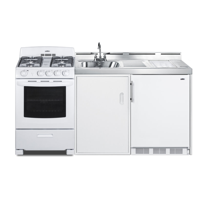 Summit 72" White All-in-One Kitchenette with Gas Range and Sink