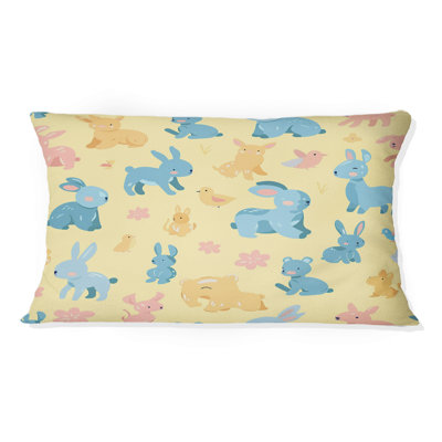 Motif de lapin bleu et jaune pour enfants - Coussin pour enfants