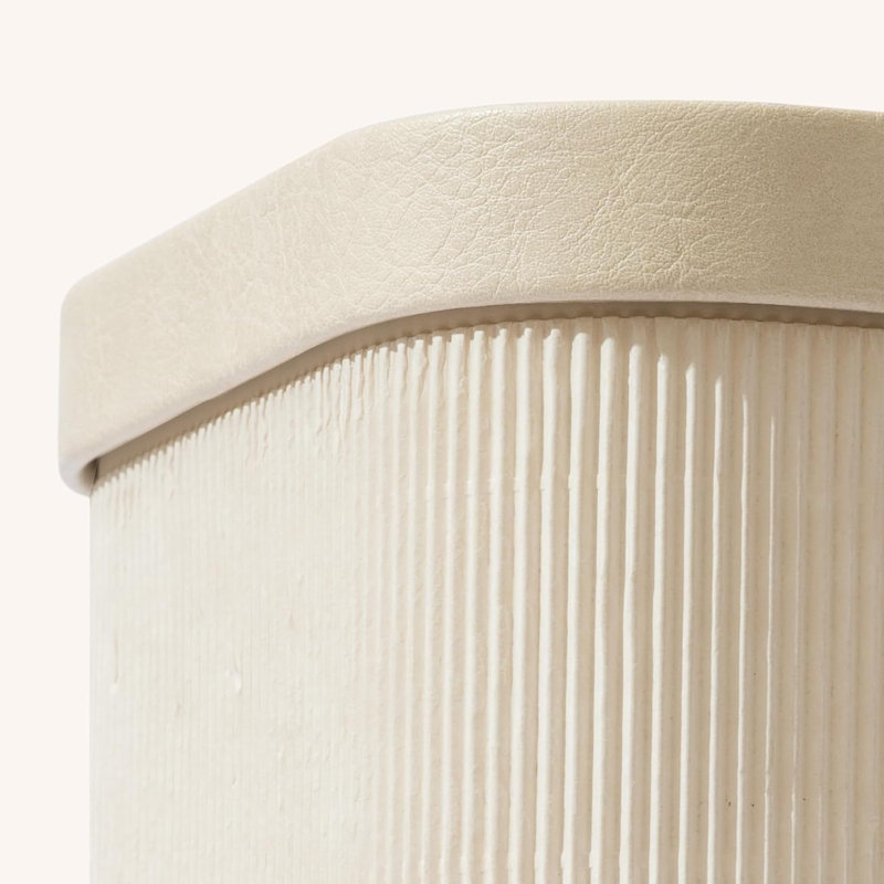 Fluted Cardboard Storage Baskets With Leather-Like Lids, Sturdy Stackable Paper Boxes Decorative Tray,Set Of 3 Ivory