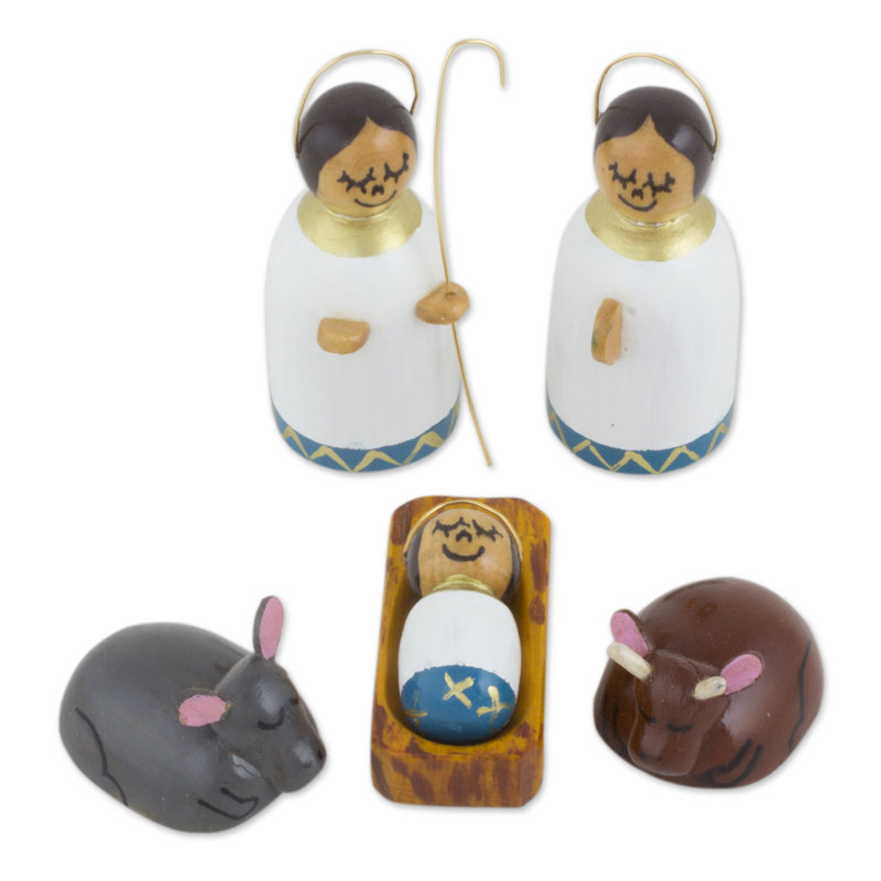 Ensemble de crèche en bois de famille de saint-siège 6 pièces, Blanc