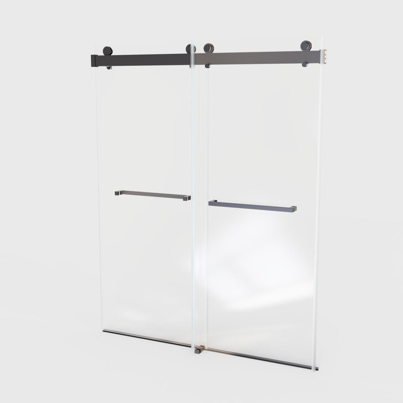 Porte de douche coulissante sans cadre à fermeture en douceur avec verre trempé, l 56-60 po x H 76 po, Noir mat