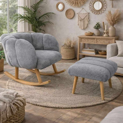 Ensemble de fauteuil à oreilles et pouf (2 pièces)