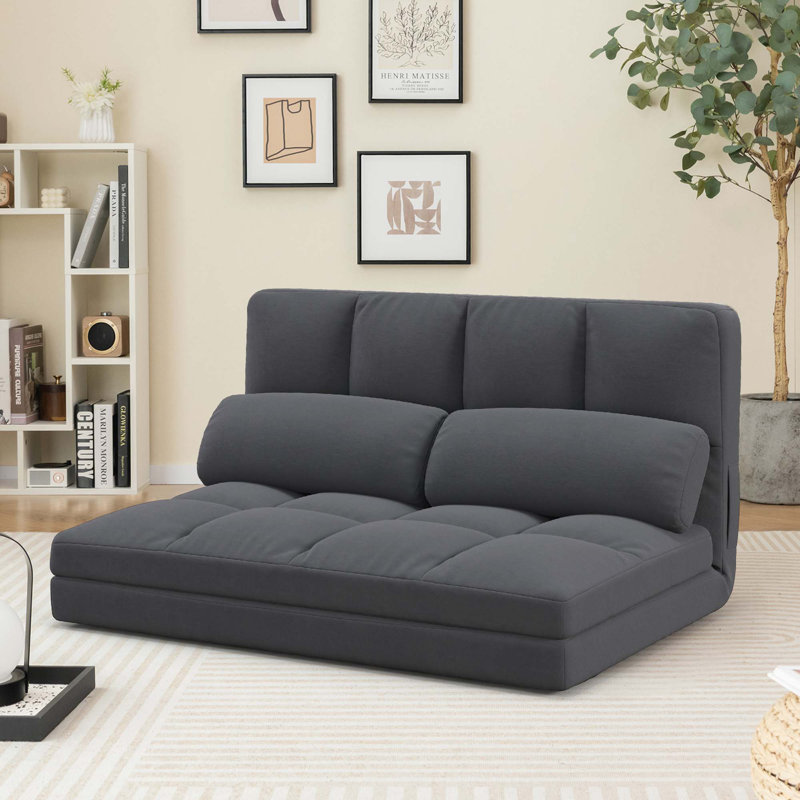 Wrought Studio? Floor Sofa Bed With 2 Pillows 6 Positions Adjustable Backrest Velvet Cover, Dark Gray Velvet