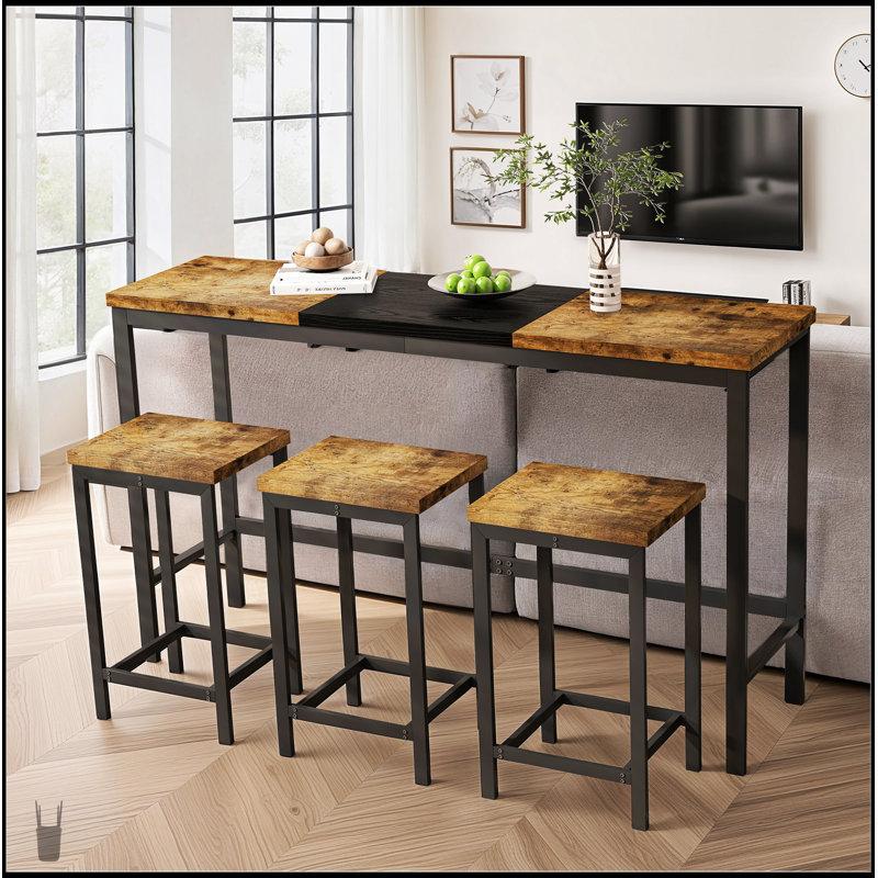 Ensemble de table de salle à manger de cuisine moderne avec 3 tabourets, un plateau d'épissure unique et un tabouret suspendu peu encombrant