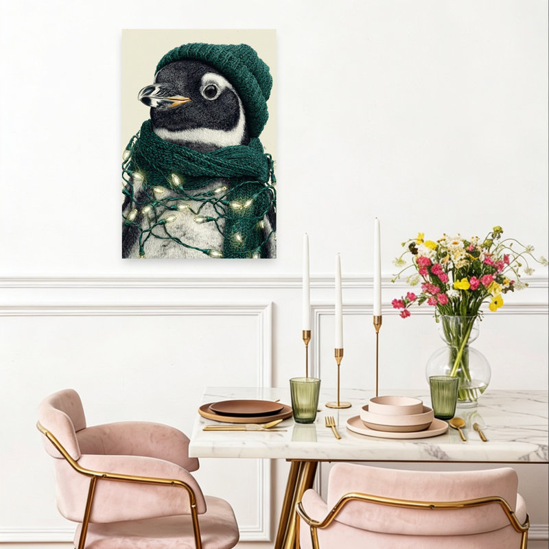 Festive Penguin Portrait Contemporary Bird Penguin Portrait Wildlife Wall Art Print 1 Piece Wrapped Canvas Wall Art