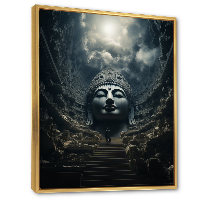 Lexandra " Hinduisim Celestial Pathway ", 44" H x 34" W x 1.5" D, Gold Floater Framed