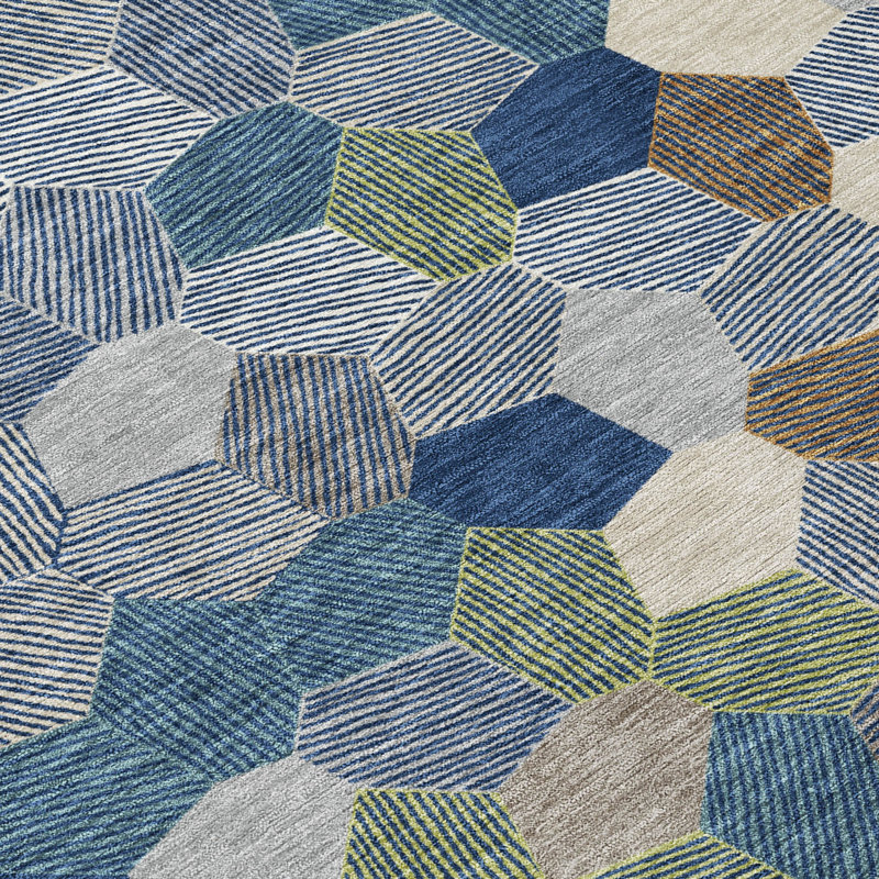 Machine Washable Indoor/Outdoor Chantille ACN2573 Geometric Rug, 3' x 5', Navy