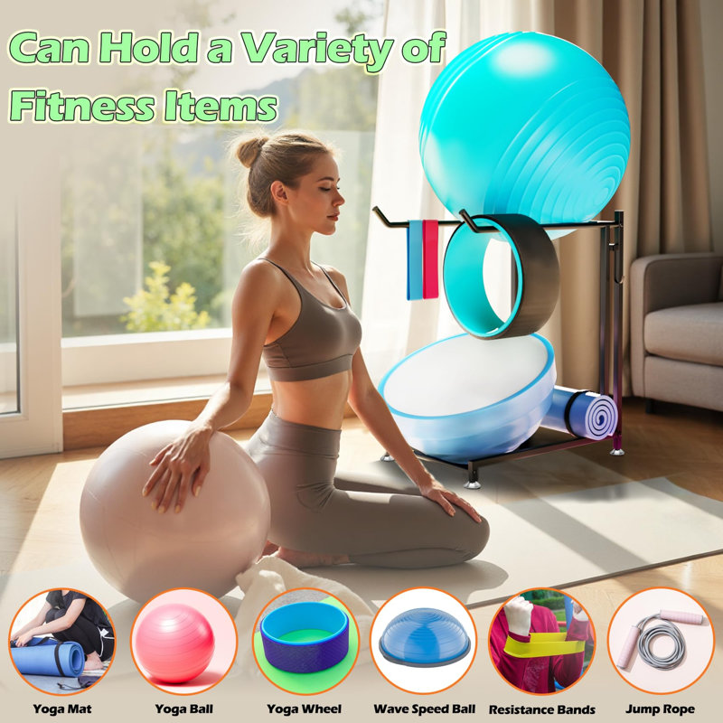 Exercise Ball Holder - Medicine Ball Rack for 85cm Yoga Ball Yoga Mat Storage, Garage Stability Ball Organizer Stand for Home Gym