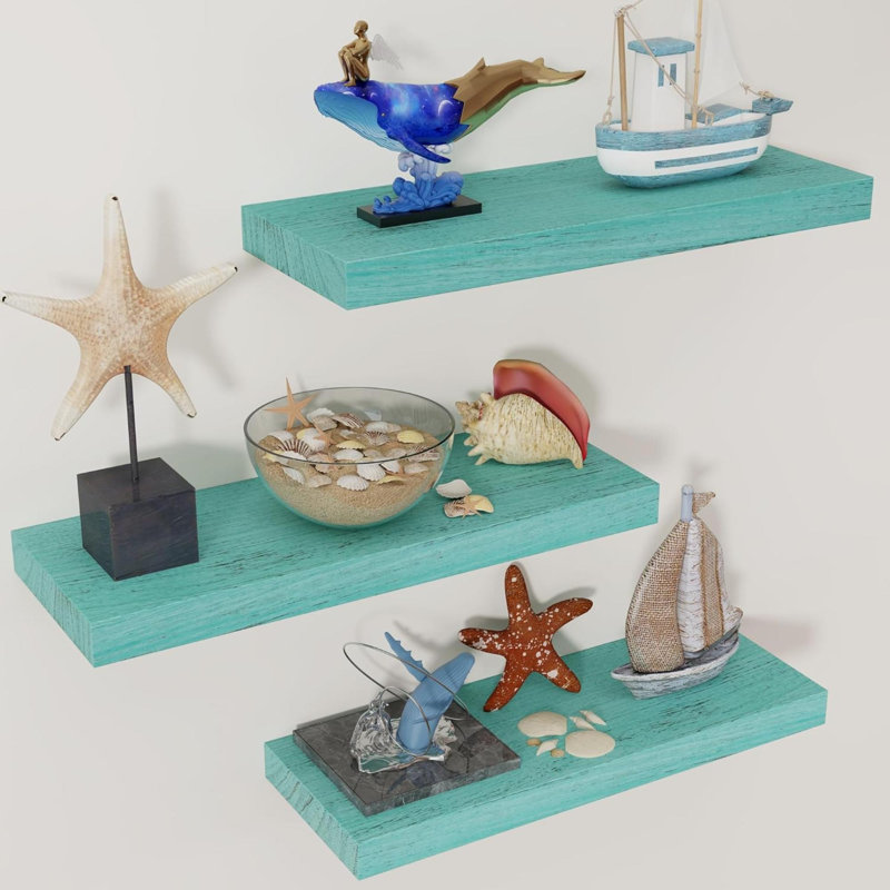 Dalvyn 3 Piece Floating Shelf, Turquoise Blue