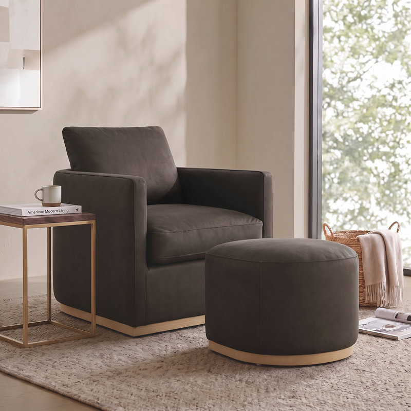 Fauteuil Isla couleur chocolat avec repose-pieds, Chocolat