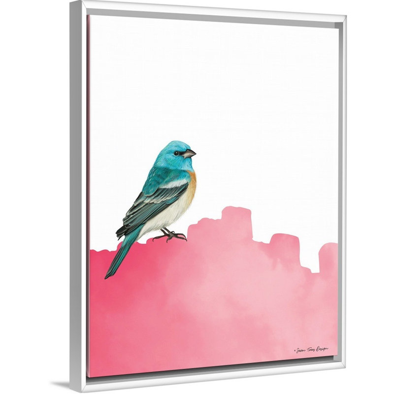 Oiseau sur Rose-reproduction d’art sur toile, Cadre blanc, H 42 po x l 32 po x P 1,75 po
