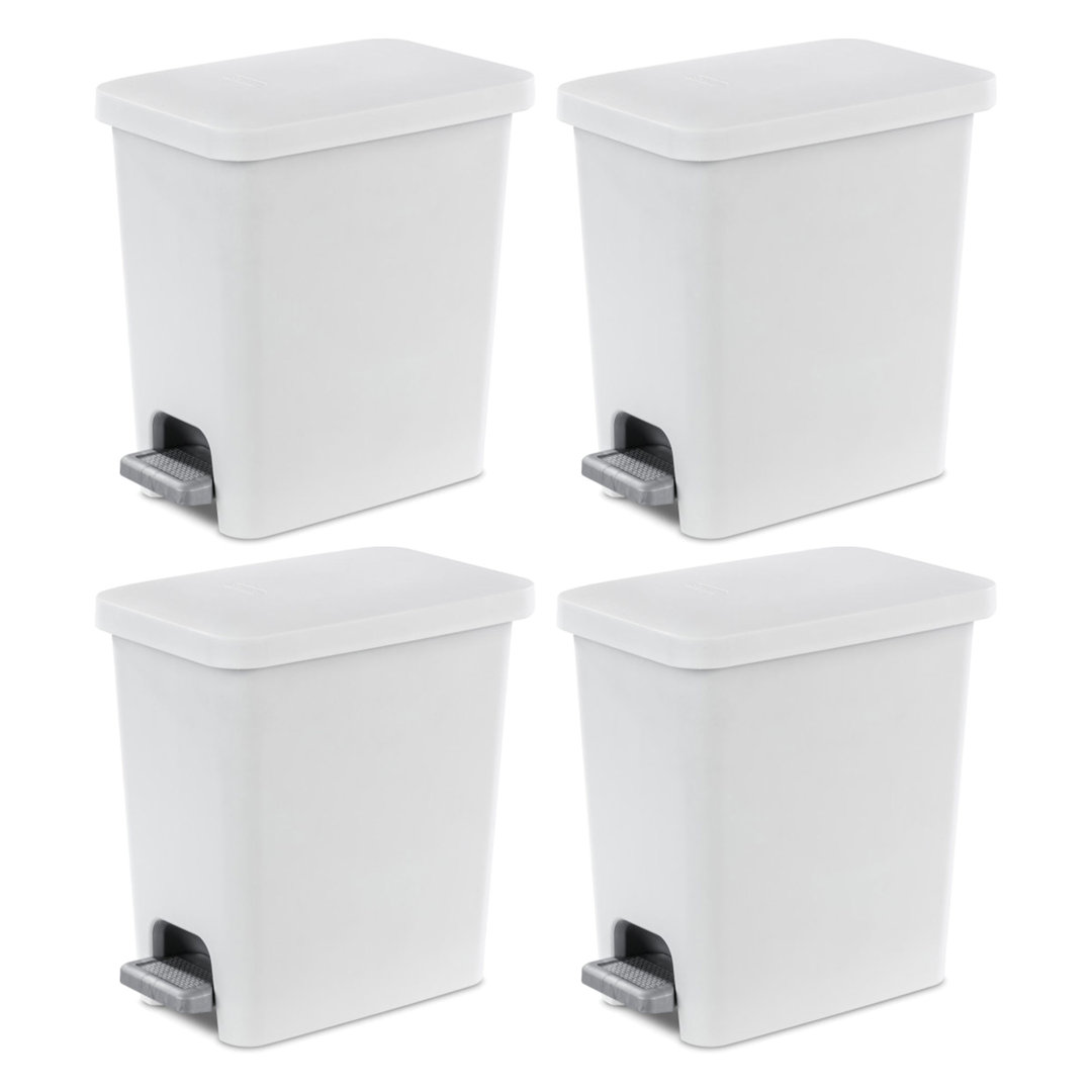 Sterilite 2.7 Gallon Rectangular Step On Trash Bin Wastebasket, White (4 Pack) (Set of 4) Sterilite
