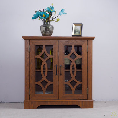 34.37" X 15.55" X 34.06" Spacious Size Sideboard 2 Clear Tempered Glass Doors Buffet With Adjustable Shelf, MDF With Decorative Laminates Storage Cabinet For Dinning Room, Kitchen,Living Room