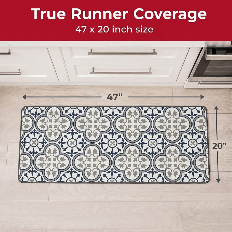 Tapis de cuisine Paco, Bleu / Gris pâle, Rectangle 2 pi x 4 pi
