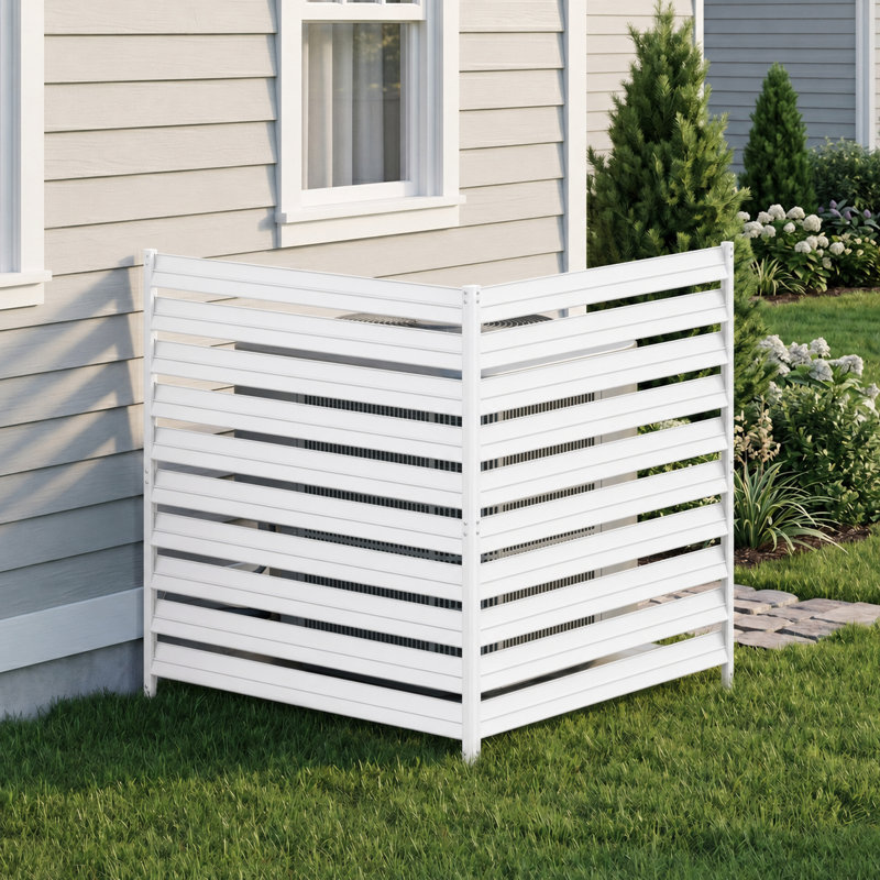 Écran d'intimité en métal pour climatiseur - clôture à 2 panneaux en métal blanc à persiennes pour climatiseurs, poubelles et pompes de piscine, l 38 po x H 48 po