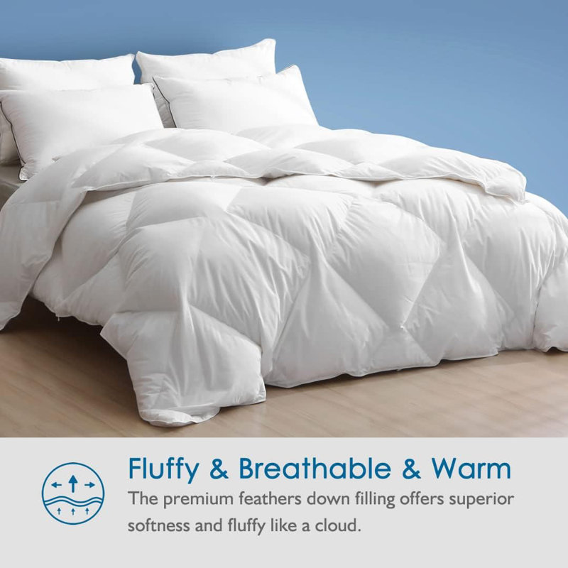 100% Cotton Diamond Lattice Down Comforter Soft and Breathable Duvet, Queen