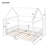 Wood Full Size House Bed With Guardrail And LED, White-686604458