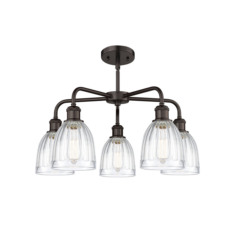 Lustre tambour en acier à intensité variable 5 lumières Poway, Transparent, Bronze huilé
