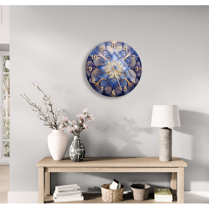 Horloge murale bohémienne florale Mandala, 10", Doré