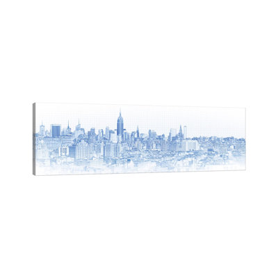 Digital Sketch Of Manhattan Skyline, NYC, USA IV - Wrapped Canvas Panoramic Print