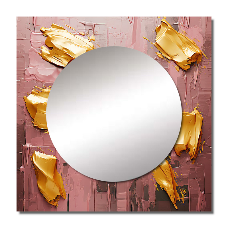 Celebrating Destiny Abstract Gold and Pink III - Miroir carré abstrait mural pour chambre à coucher, 29 po x 29 po
