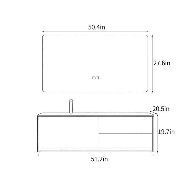 Armoire de salle de bain italienne minimaliste, H 19,7 po x l 51,2 po x P 20,5 po