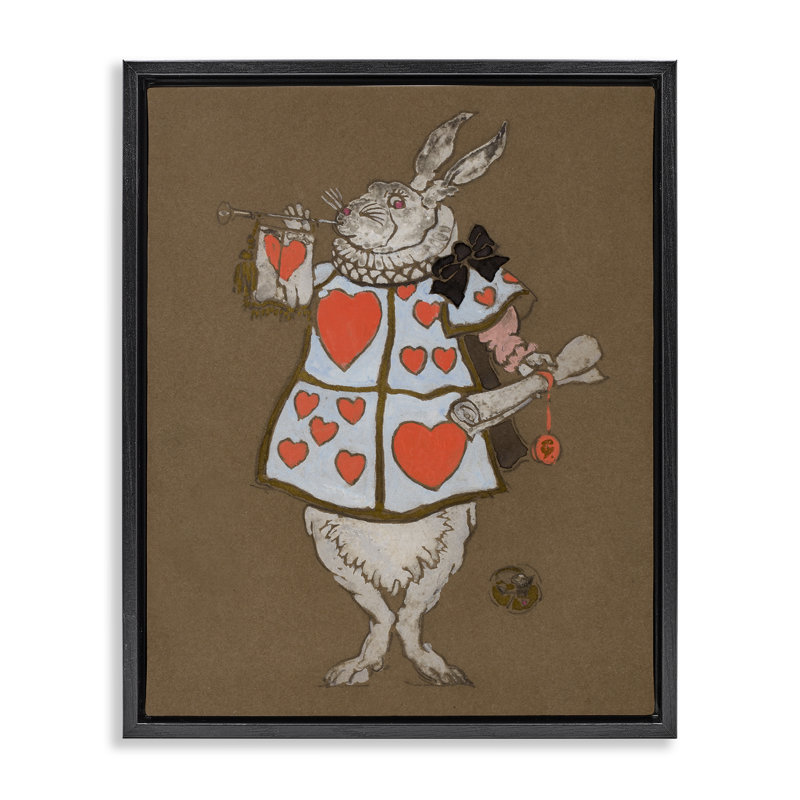 "Lapin jouant aux cartes coeurs", art mural sur toile flottante par Joris Hoefnagel, Cadre flottant noir de jais