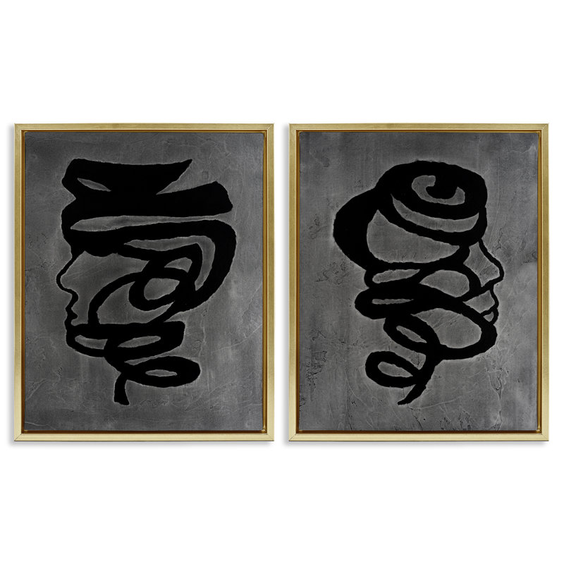 Coil Portraits sur un ensemble de 2 cadres flottants, design par Vanna Lam, H 21 po x l 17 po, Cadre flottant métallique doré