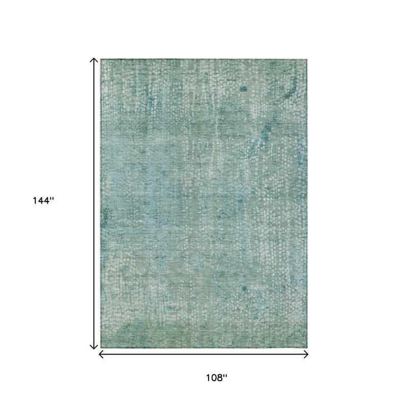 Tapis extérieur bleu sarcelle et ivoire lavable abstrait 9 pi x 12 pi bleu sarcelle et ivoire