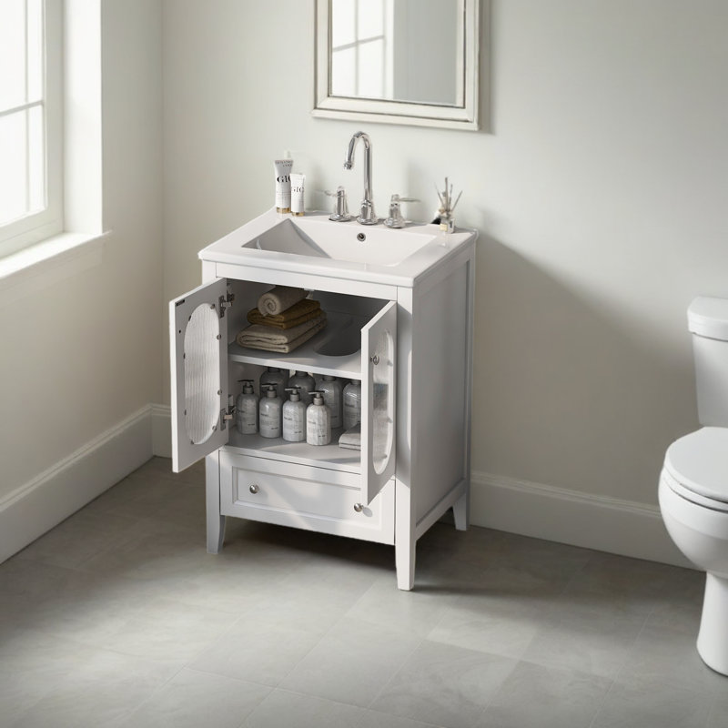 Meuble-lavabo simple 24 po avec plateau en céramique Devyon