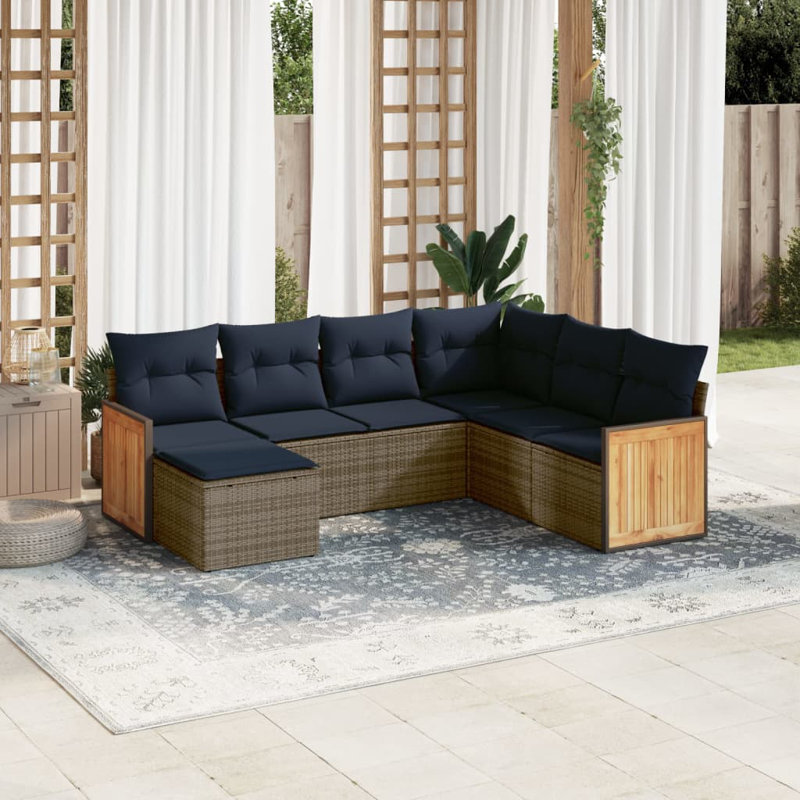 Ensemble de canapé de patio 8 pièces avec coussins en rotin de polyester noir