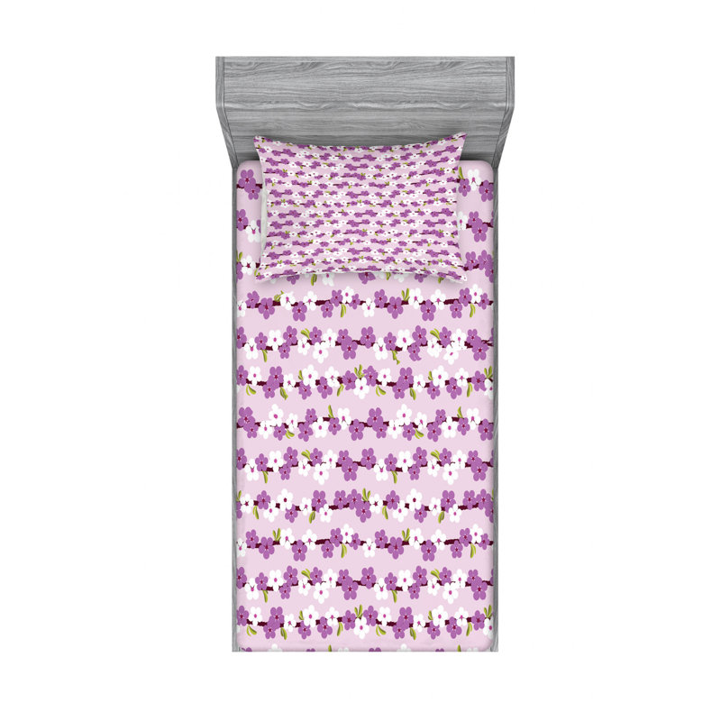 Microfiber Floral Sheet Set, Twin Sheet Set with Fitted Sheet