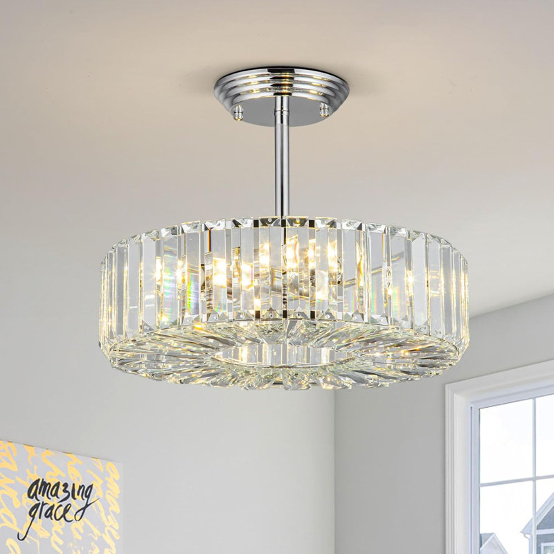 Luminaire suspendu moderne en cristal chromé 14,56 po pour plafonnier encastré dans la salle à manger, le salon, la chambre à coucher