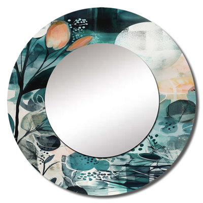 Green And Orange Reflections Of A Free Mind III - Boho Feather Round Mirror Wall Decor_MTMIR62313