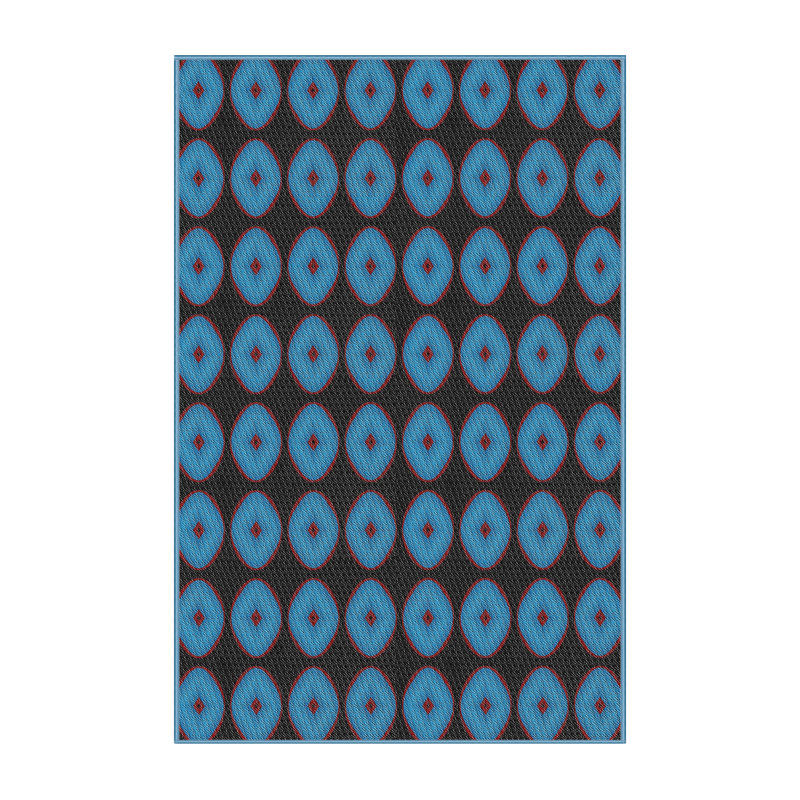 Tapis bleu/noir à motifs, Rectangle 5 pi x 7 pi