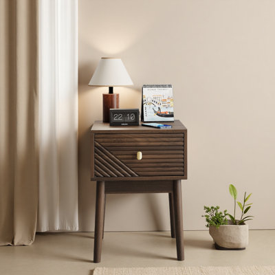 Ensemble de table de chevet en noyer de style médiéval-moderne avec poignées en métal, ensemble de 2 pièces de 15,75 po x 15,75 po x 21,65 po
