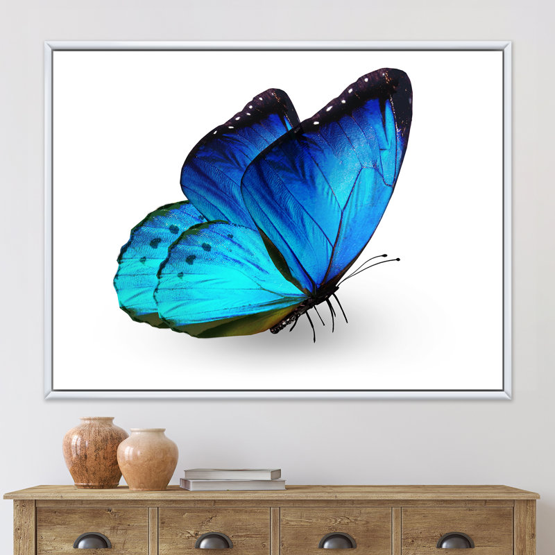 «Vibrant Blue Butterfly», reproduction sur toile, H 16 po x l 32 po x p 1 po, Toile blanche encadrée