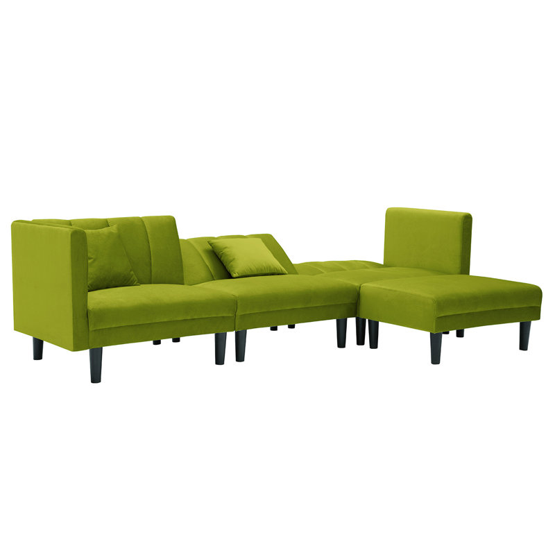 Canapé-lit réversible en velours réversible de 106,7 po Jakeal, Vert clair