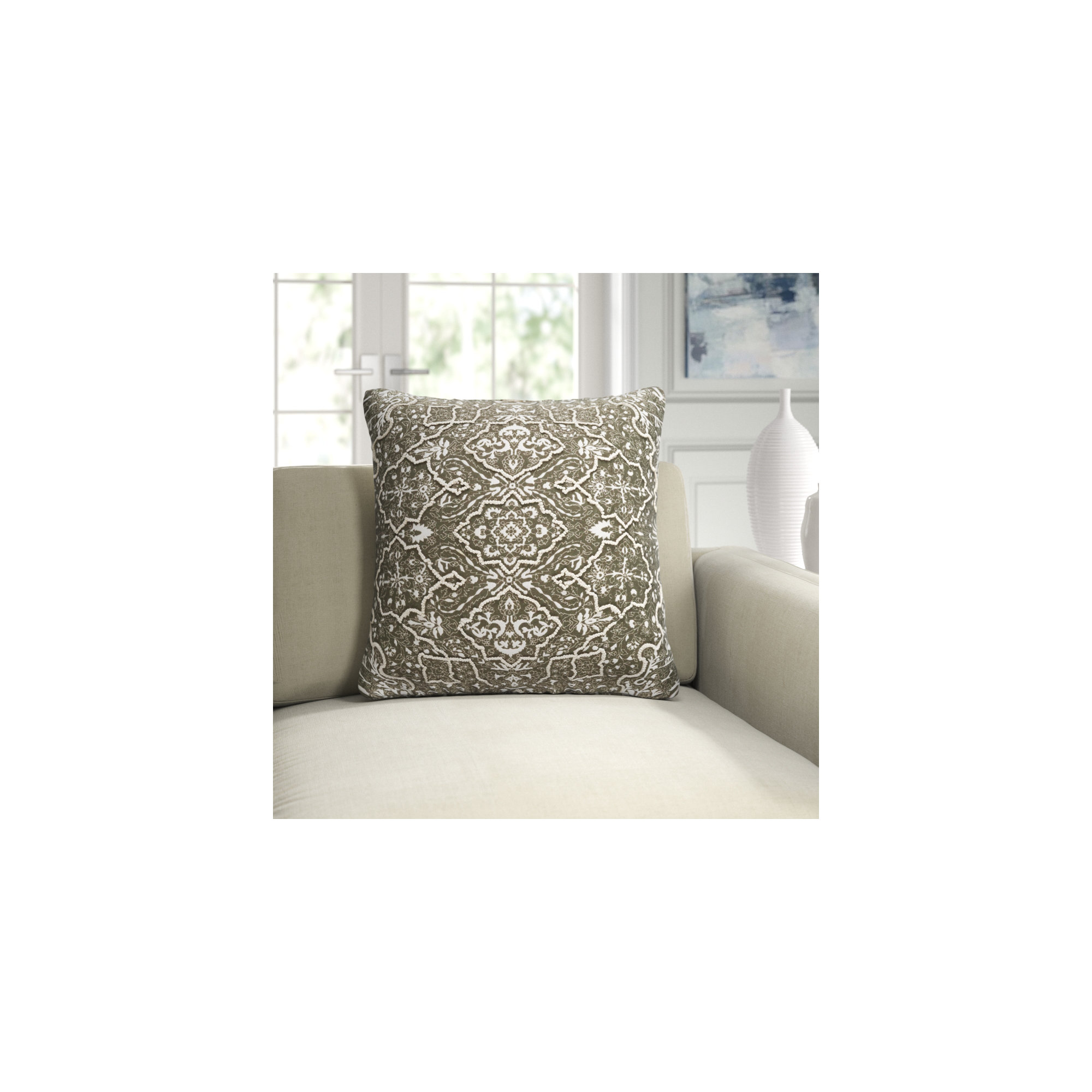 Caitlyn Embroidered Linen Throw Pillow, 20" H x 20" W x 0.2" D, No Fill, Dark Green