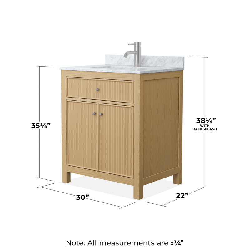 Pendry 30" Freestanding Single Bathroom Vanity with Marble Top, Brushed Nickel