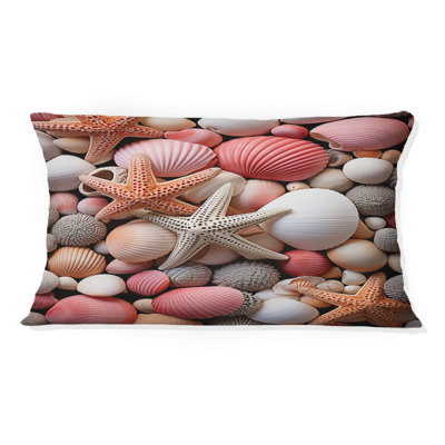 Beige Pink Seashell On The Beach II - Coastal Beach Sand Printed Throw Pillow