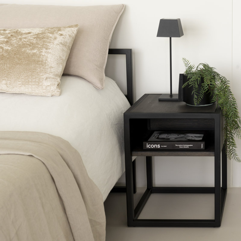 40cm W Steel Bedside Table, Grey