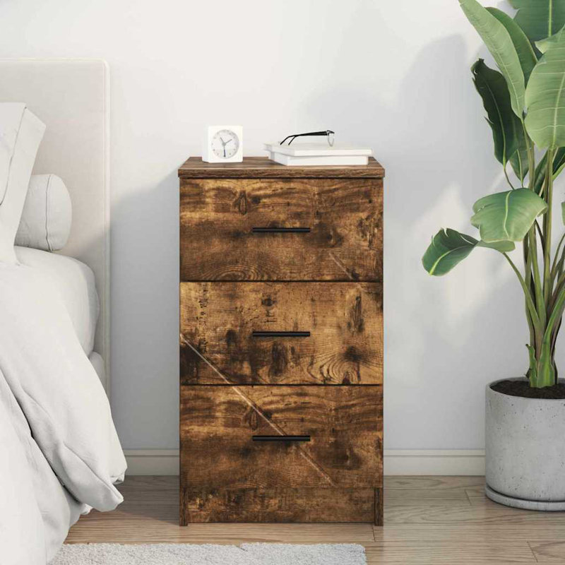 38cm W Manufactured Wood Bedside Table, Smoked Oak
