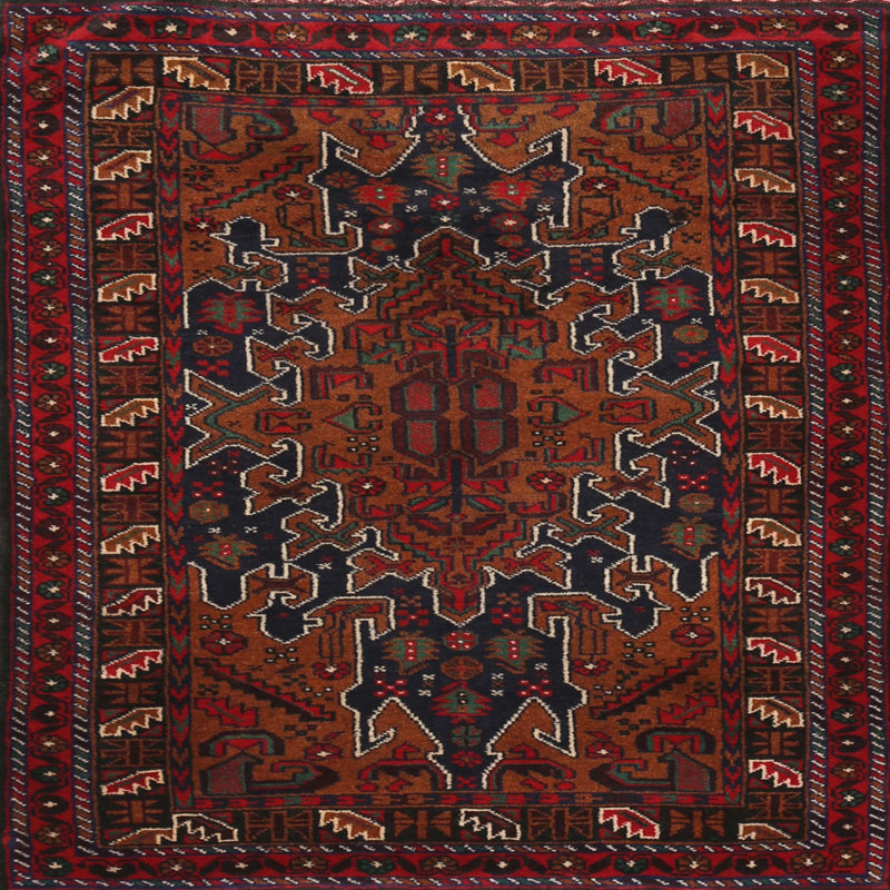 Tapis oriental marron / noir / crème, Rond 7 pi