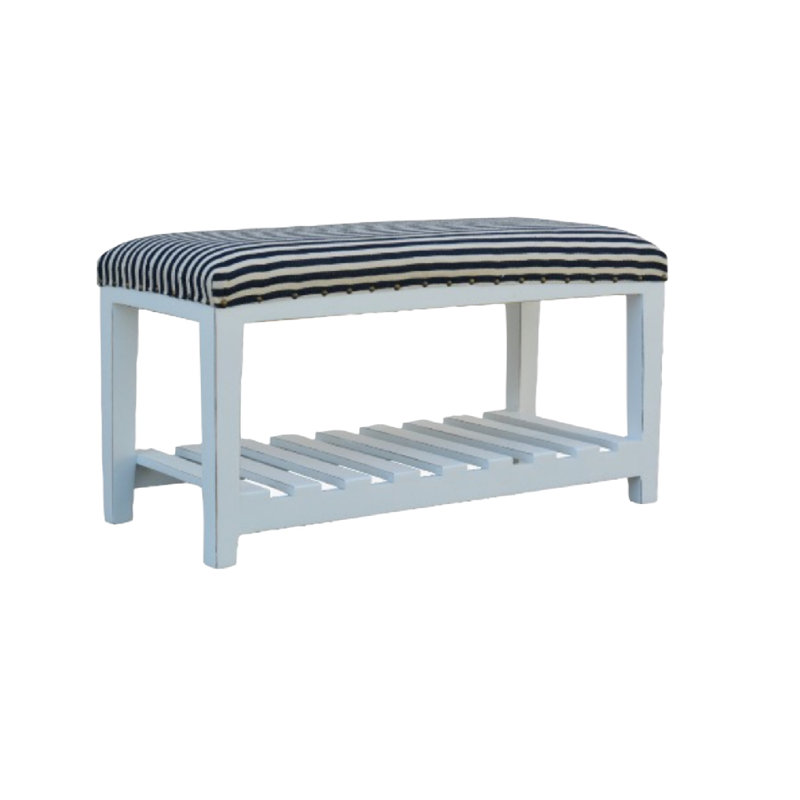 Banc avec tablette Docilu (Nautica), Blanc / rayures noires, Blanc